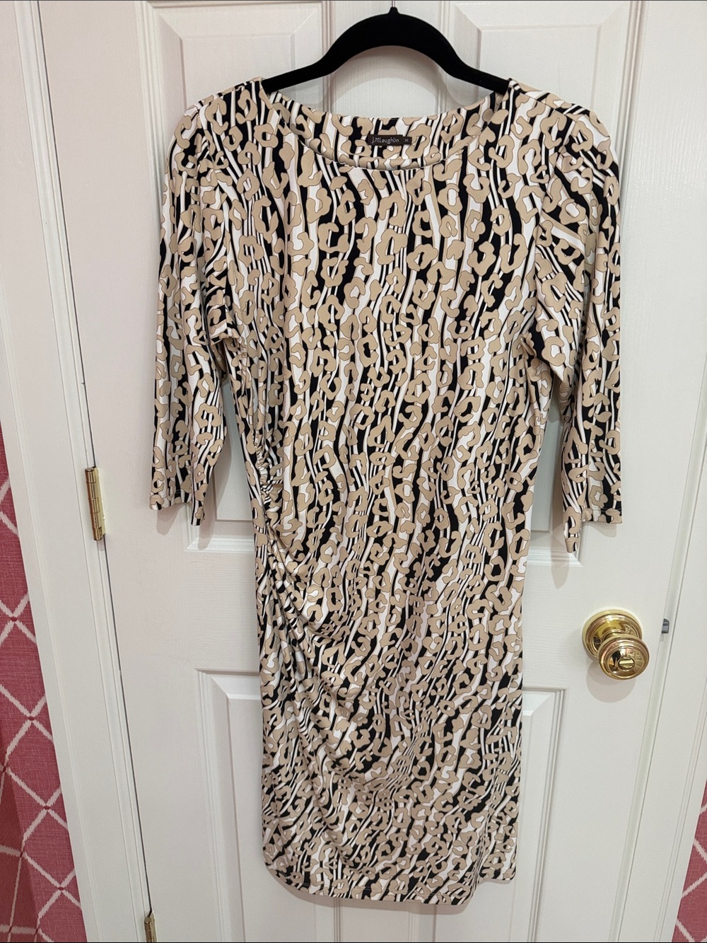 Classic Beige Black Patterned Sheath Dress by J McLaughlin.